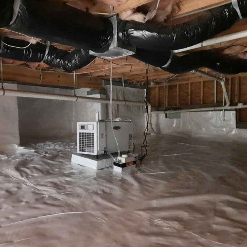 Crawl Space with Vapor Barrier, Dehumidifier, and Insulated Ductwork in Louisville, KY