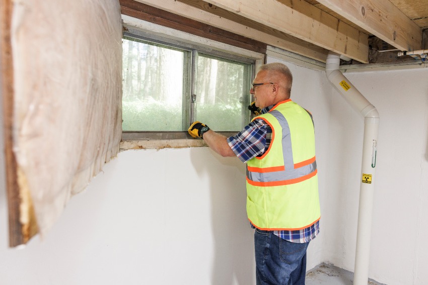 A basement window inspection by Case Foundation Systems in Louisville and Lexington, KY
